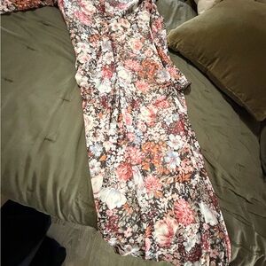 Floral Maxi Skirt in Pink, Coral & Brown